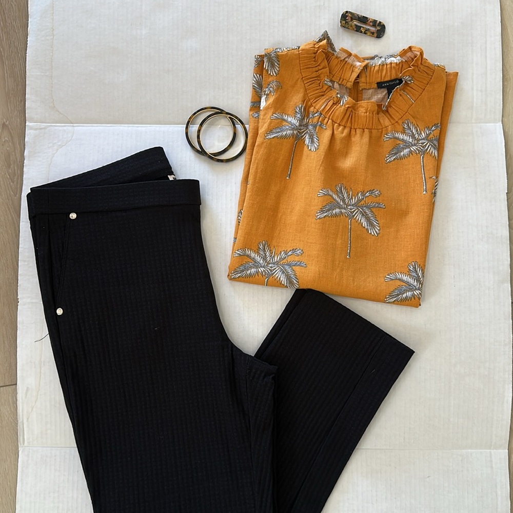 Women’s Mustard Palm Tree Print Sleeveless Top